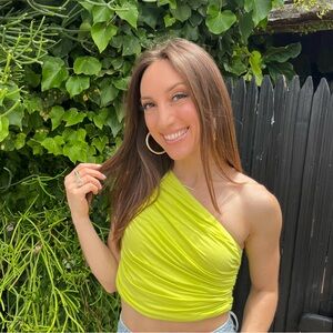 VICI neon green ruched one shoulder crop top